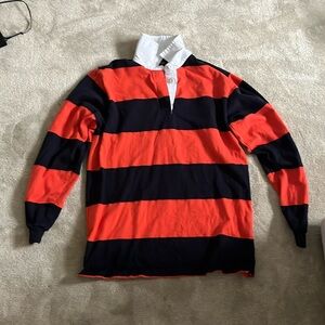 Lands End rugby shirt (blue and orange) - no logo or emblems just plain